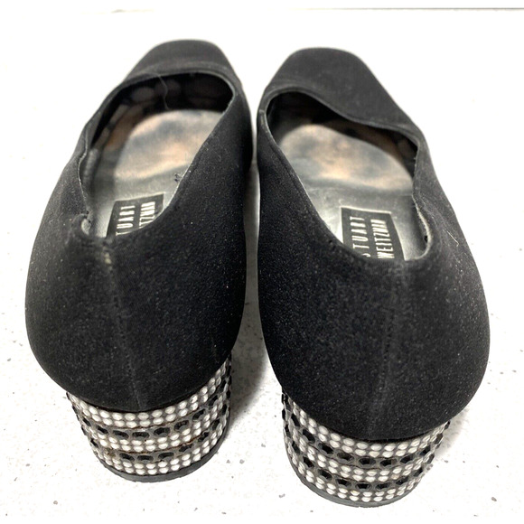 Stuart Weitzman dressy black satin pumps shoe rhinestone cover block heels 7.5 B - Picture 7 of 10
